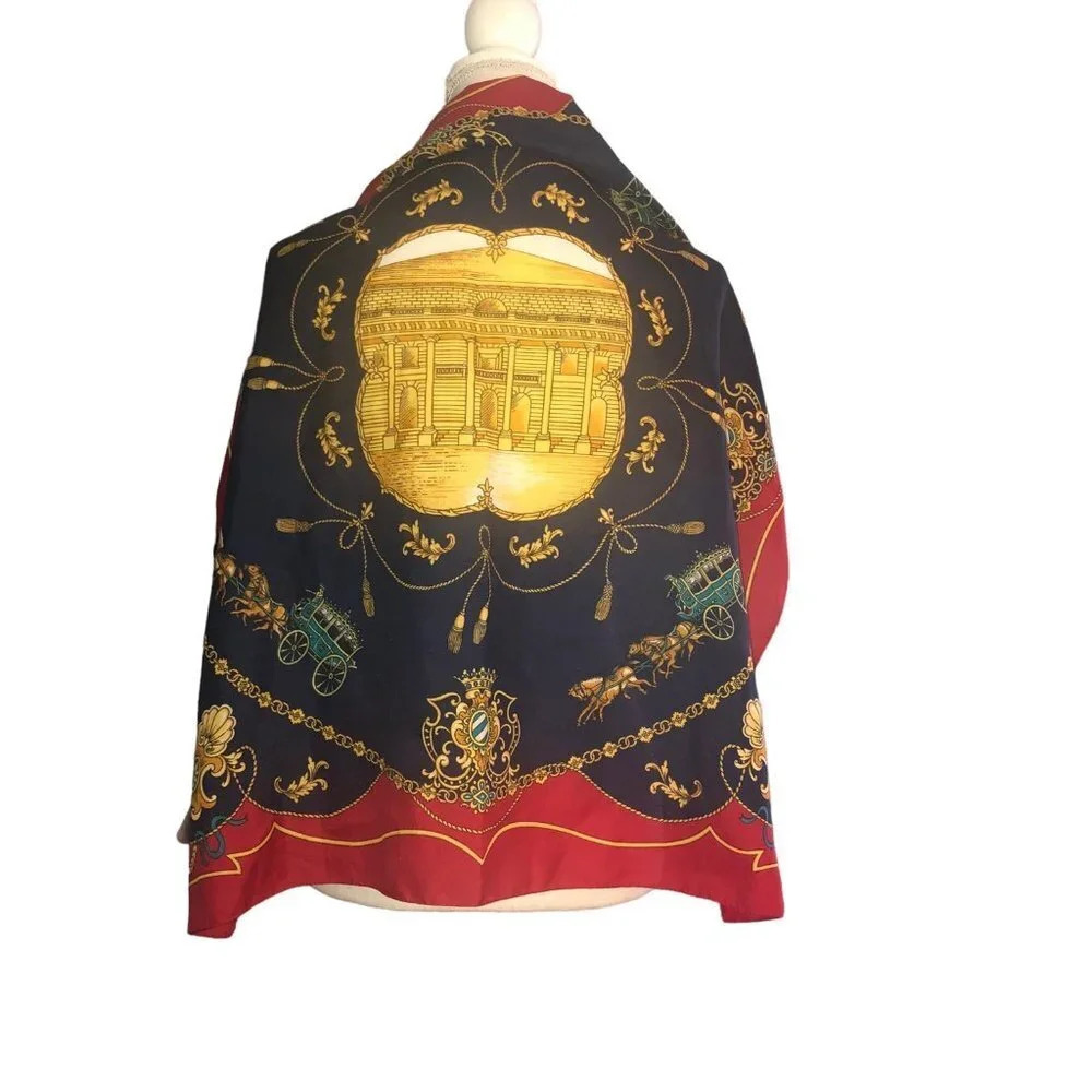 Unknown Women's Square 31" x 30" Red Blue Gold Green Stage Coach Carriage Scarf